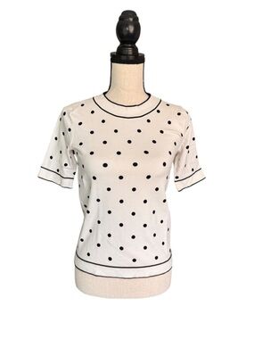 Boden Polka Dot Sweater Size Small White Black Crew Neck Knit Top